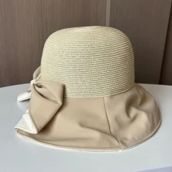 Hats Headwear Acrylic / Cotton Straw Bucket Hat Straw Hat Sun Hat Casual Holiday Elegant Retro With Bowknot Pure Color Headpiece Headwear