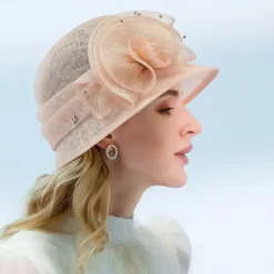 Hats Headwear Flax Bowler / Cloche Hat Bucket Hat Sun Hat Wedding Tea Party Elegant Wedding With Lace Side Splicing Headpiece Headwear