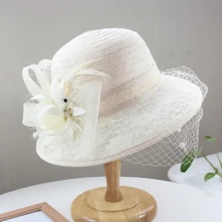 Hats Headwear Tulle Bucket Hat Straw Hat Sun Hat Casual Holiday Kentucky Derby Horse Race Ladies Day Vintage Style Elegant Lace With Feather Lace Headpiece Headwear
