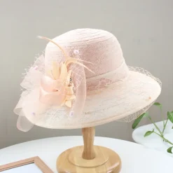 Hats Headwear Tulle Bucket Hat Straw Hat Sun Hat Casual Holiday Kentucky Derby Horse Race Ladies Day Vintage Style Elegant Lace With Feather Lace Headpiece Headwear