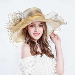 Hats Organza Formal Beach Elegant With Bowknot Headpiece Headwear