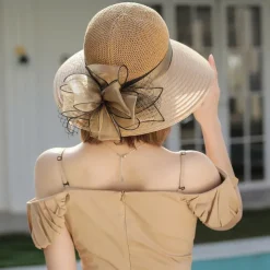 Hats Organza Straw Hat Sun Hat Beach Kentucky Cocktail Royal Astcot Wedding Packble With Flower Tulle Headpiece Headwear dress to impress Race Day Dress