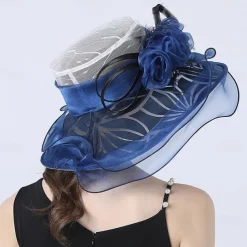 Hats Organza Sun Hat Holiday Tea Party Horse Race Cocktail Elegant Vintage Cute With Floral Headpiece Headwear