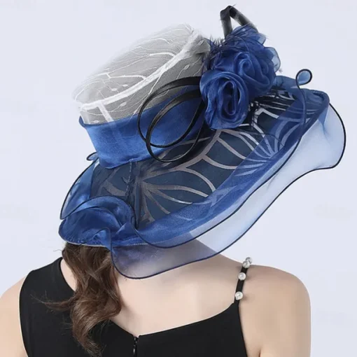 Hats Organza Sun Hat Holiday Tea Party Horse Race Cocktail Elegant Vintage Cute With Floral Headpiece Headwear