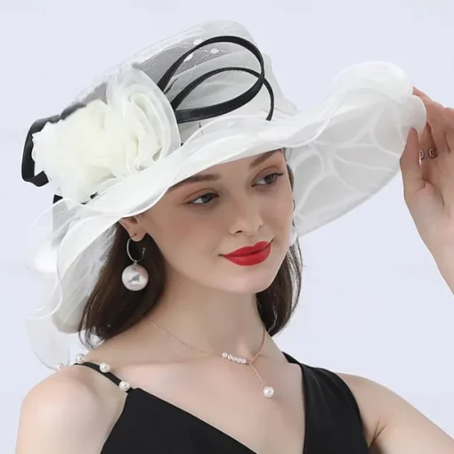 Hats Organza Sun Hat Holiday Tea Party Horse Race Cocktail Elegant Vintage Cute With Floral Headpiece Headwear
