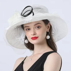 Hats Organza Sun Hat Holiday Tea Party Horse Race Cocktail Elegant Vintage Cute With Floral Headpiece Headwear