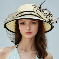 Hats Polyester Sun Hat Holiday Tea Party Horse Race Cocktail Elegant Vintage Sun Protection With Feather Floral Headpiece Headwear