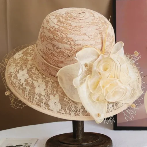 Hats Polyester Sun Hat Holiday Tea Party Horse Race Cocktail Elegant Vintage Sun Protection With Feather Floral Headpiece Headwear