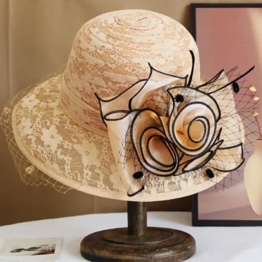Hats Polyester Sun Hat Holiday Tea Party Horse Race Cocktail Elegant Vintage Sun Protection With Feather Floral Headpiece Headwear