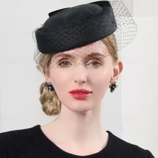 Hats Tulle Fiber Bowler / Cloche Hat Straw Hat Wedding Tea Party Elegant Wedding With Bowknot Tulle Headpiece Headwear