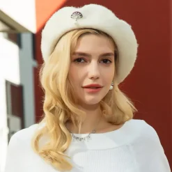 Hats Wool Beret Hat Floppy Hat Wedding Casual Elegant Wedding With Crystals Pure Color Headpiece Headwear