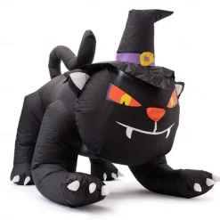 Haunted Hill Farm 6-ft. Wide Black Cat Blow Up with Lights, Outdoor Halloween Inflatable Decoration for Lawn and Yard, Giant Spooky Holiday Decor