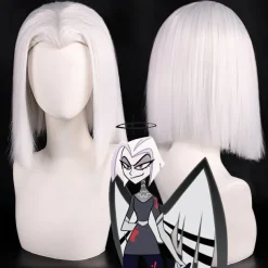 Hazbin Hotel Synthetic Wig Lute kinky Straight Natural Straight Asymmetrical Deep Parting Wig 16 inch A1 Synthetic Hair Women's Cool Classic Comfortable White