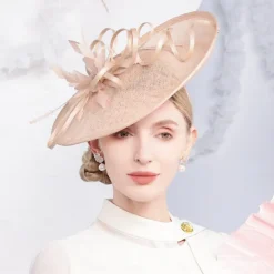 Headbands Flax Sun Hat Saucer Hat Top Hat Wedding Tea Party Elegant Wedding With Feather Ribbons Headpiece Headwear
