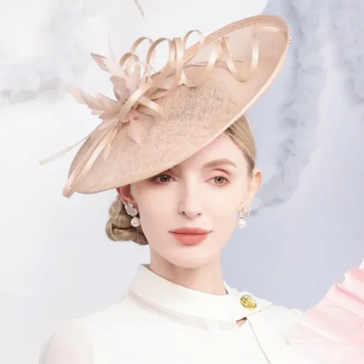 Headbands Flax Sun Hat Saucer Hat Top Hat Wedding Tea Party Elegant Wedding With Feather Ribbons Headpiece Headwear