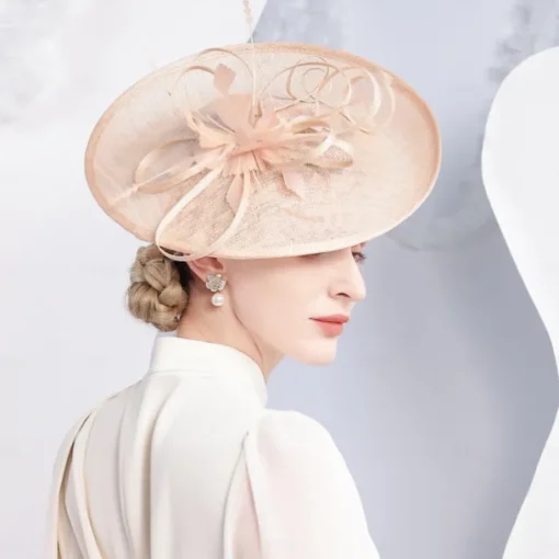 Headbands Flax Sun Hat Saucer Hat Top Hat Wedding Tea Party Elegant Wedding With Feather Ribbons Headpiece Headwear