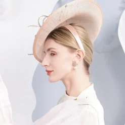 Headbands Flax Sun Hat Saucer Hat Top Hat Wedding Tea Party Elegant Wedding With Feather Ribbons Headpiece Headwear