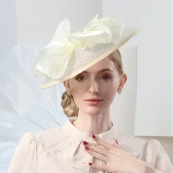 Headbands Hats Headwear Organza Sun Hat Saucer Hat Top Hat Wedding Tea Party Elegant Wedding With Bowknot Headpiece Headwear