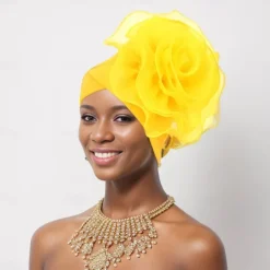 Headwear Net Floppy Hat Turbans Formal Wedding With Flower Tulle Headpiece Headwear