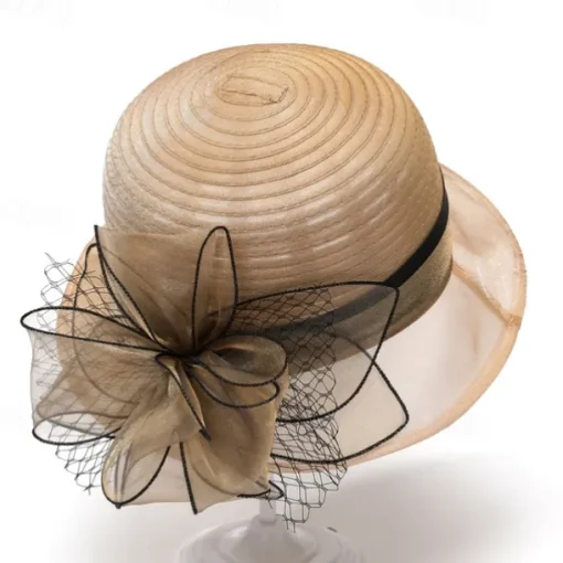 Headwear Organza Bucket Hat Wedding Birthday Casual Evening Party Cocktail Elegant Cute With Floral Headpiece Headwear