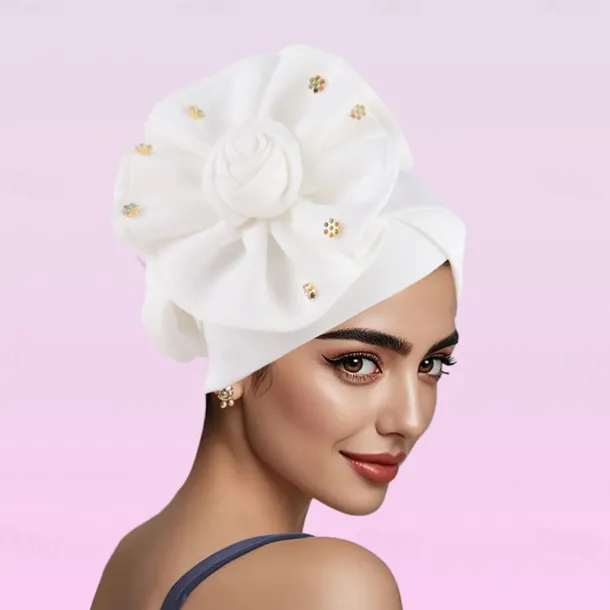 Headwear Polyester / Cotton Blend Floppy Hat Turbans Formal Wedding British With Beading Flower Headpiece Headwear