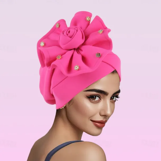 Headwear Polyester / Cotton Blend Floppy Hat Turbans Formal Wedding British With Beading Flower Headpiece Headwear