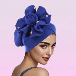 Headwear Polyester / Cotton Blend Floppy Hat Turbans Formal Wedding British With Beading Flower Headpiece Headwear