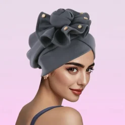 Headwear Polyester / Cotton Blend Floppy Hat Turbans Formal Wedding British With Beading Flower Headpiece Headwear