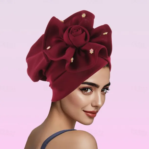 Headwear Polyester / Cotton Blend Floppy Hat Turbans Formal Wedding British With Beading Flower Headpiece Headwear