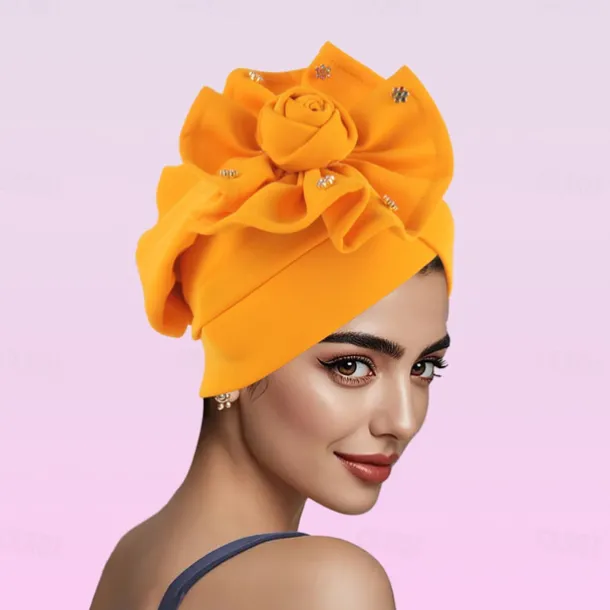 Headwear Polyester / Cotton Blend Floppy Hat Turbans Formal Wedding British With Beading Flower Headpiece Headwear