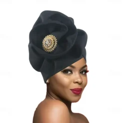 Headwear Polyester / Cotton Blend Floppy Hat Turbans Casual Church With Rhinestone Ruffles Headpiece Headwear