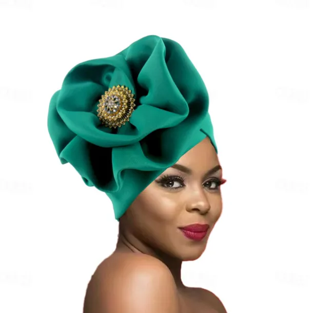 Headwear Polyester / Cotton Blend Floppy Hat Turbans Casual Church With Rhinestone Ruffles Headpiece Headwear