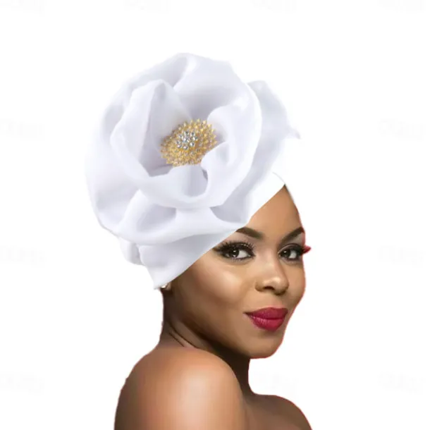 Headwear Polyester / Cotton Blend Floppy Hat Turbans Casual Church With Rhinestone Ruffles Headpiece Headwear