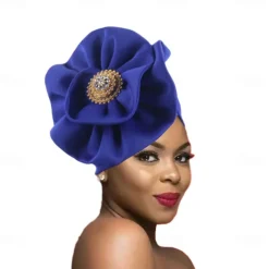 Headwear Polyester / Cotton Blend Floppy Hat Turbans Casual Church With Rhinestone Ruffles Headpiece Headwear