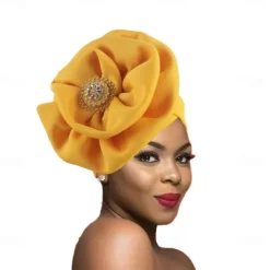 Headwear Polyester / Cotton Blend Floppy Hat Turbans Casual Church With Rhinestone Ruffles Headpiece Headwear