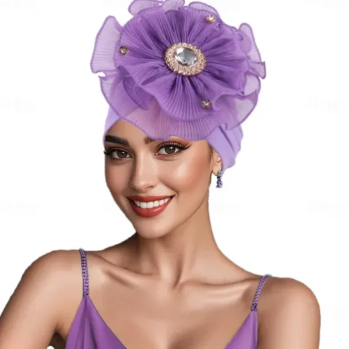 Headwear Polyester / Cotton Blend Floppy Hat Turbans Casual Church Cute With Rhinestone Flower Headpiece Headwear