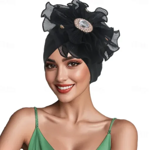 Headwear Polyester / Cotton Blend Floppy Hat Turbans Casual Church Cute With Rhinestone Flower Headpiece Headwear