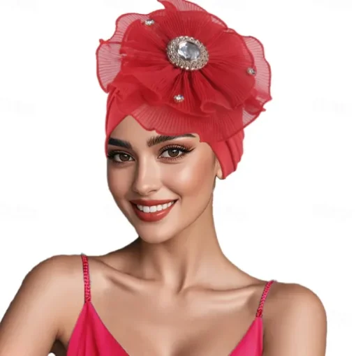 Headwear Polyester / Cotton Blend Floppy Hat Turbans Casual Church Cute With Rhinestone Flower Headpiece Headwear