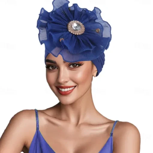 Headwear Polyester / Cotton Blend Floppy Hat Turbans Casual Church Cute With Rhinestone Flower Headpiece Headwear