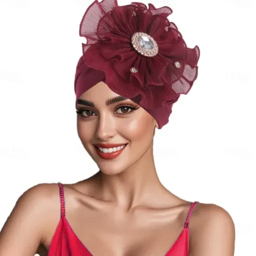Headwear Polyester / Cotton Blend Floppy Hat Turbans Casual Church Cute With Rhinestone Flower Headpiece Headwear