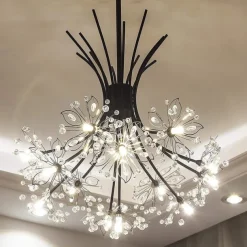 13Heard Modern Fireworks Chandelier G4 Lamp Cap Crystal Dandelion Art Chandelier Ceiling Lamp in Living Room Bedroom and Dining Room