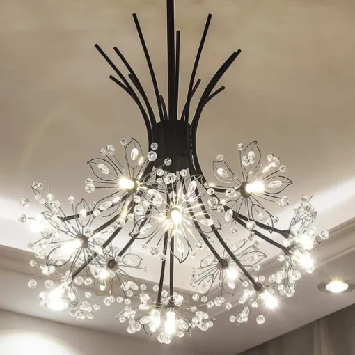13Heard Modern Fireworks Chandelier G4 Lamp Cap Crystal Dandelion Art Chandelier Ceiling Lamp in Living Room Bedroom and Dining Room