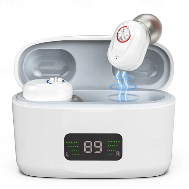 Hearing Aid With Led Charging Case Invisible Hearing Amplifiers Charging Hearing Aid Hearing Devices Hearing Loss Ompensation