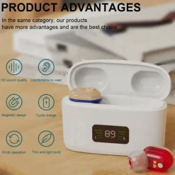 Hearing Aid With Led Charging Case Invisible Hearing Amplifiers Charging Hearing Aid Hearing Devices Hearing Loss Ompensation