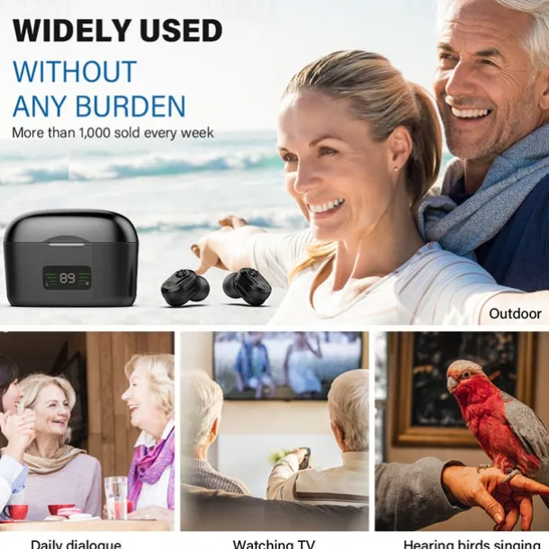 Hearing Aid With Led Charging Case Invisible Hearing Amplifiers Charging Hearing Aid Hearing Devices Hearing Loss Ompensation