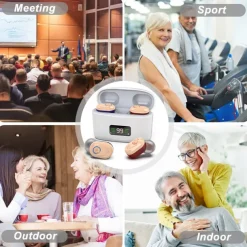 Hearing Aid With Led Charging Case Invisible Hearing Amplifiers Charging Hearing Aid Hearing Devices Hearing Loss Ompensation