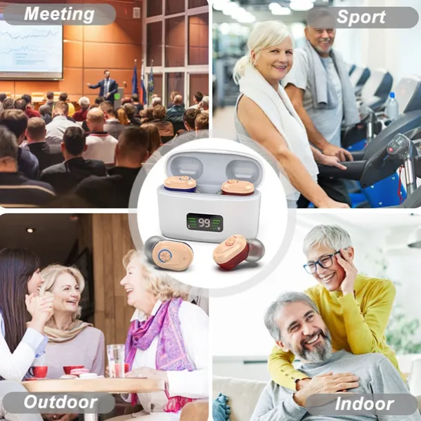 Hearing Aid With Led Charging Case Invisible Hearing Amplifiers Charging Hearing Aid Hearing Devices Hearing Loss Ompensation