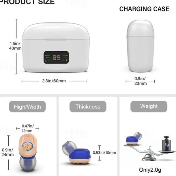 Hearing Aid With Led Charging Case Invisible Hearing Amplifiers Charging Hearing Aid Hearing Devices Hearing Loss Ompensation
