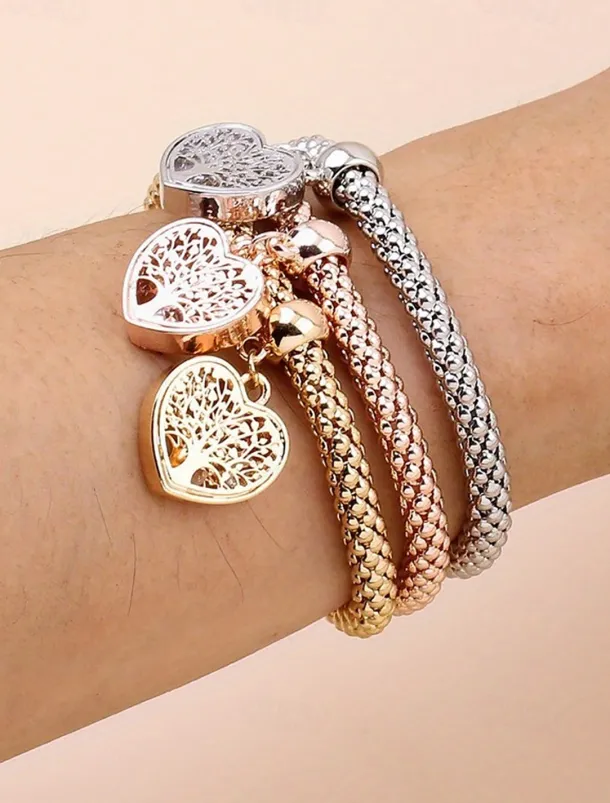 Heart Tree of Life Charm Bracelets Set - Women's Multicolor Braided Stackable Bracelets for Boho Style, Perfect for Casual Outfits or Gift Giving