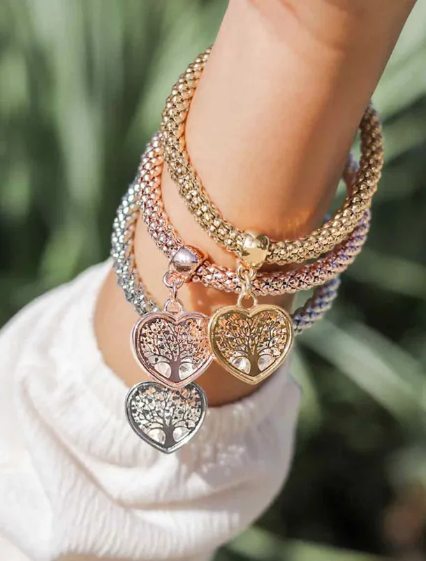 Heart Tree of Life Charm Bracelets Set - Women's Multicolor Braided Stackable Bracelets for Boho Style, Perfect for Casual Outfits or Gift Giving